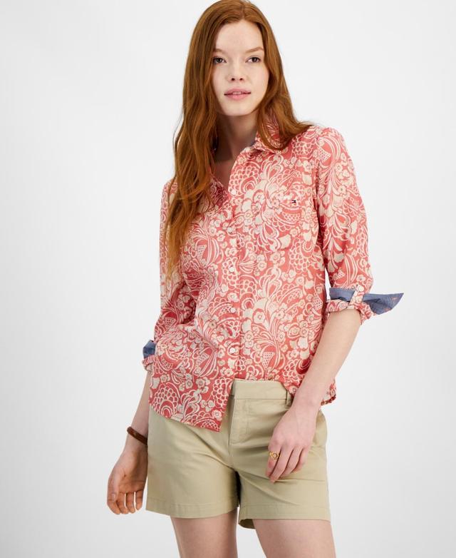 Women's Cotton Paisley Roll-Tab Shirt Product Image