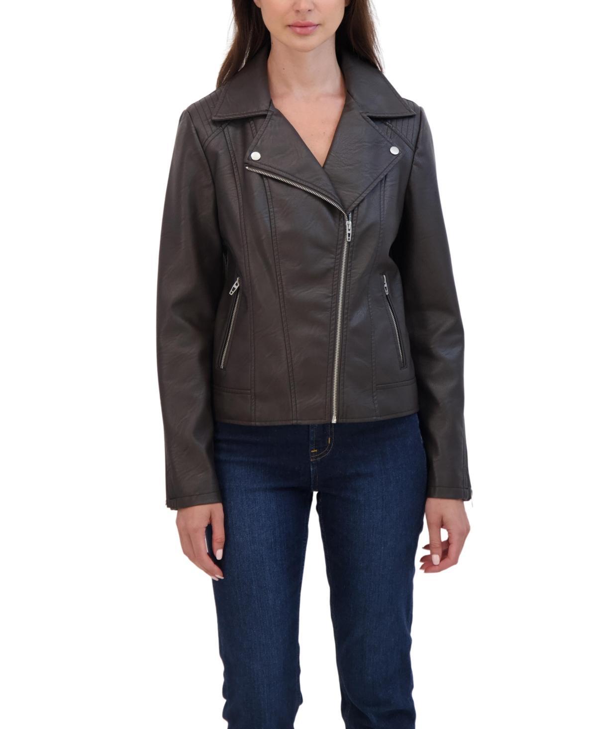 Sebby Collection Womens Faux Leather Biker Jacket Product Image