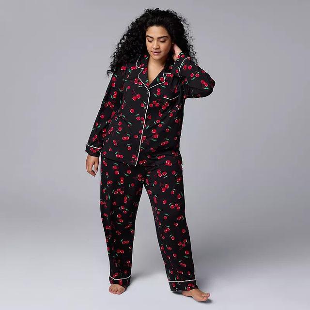 Plus Size Simply Vera Vera Wang Long Sleeve Pajama Top & Pajama Bottoms Sleep Set, Womens Product Image