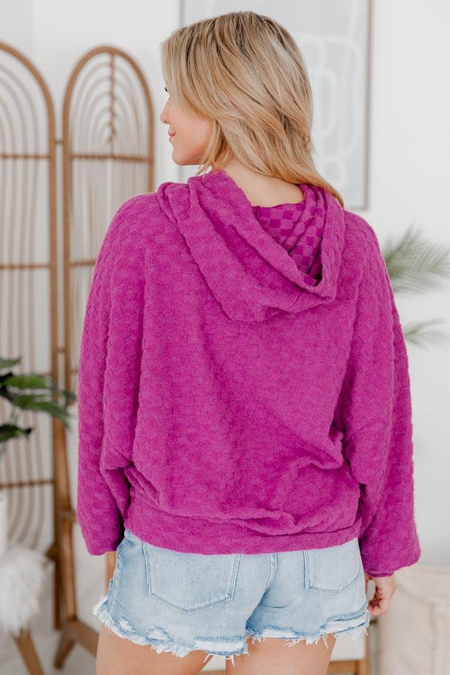 Holding On Magenta Brushed Knit Checkered Hoodie FINAL SALE Product Image