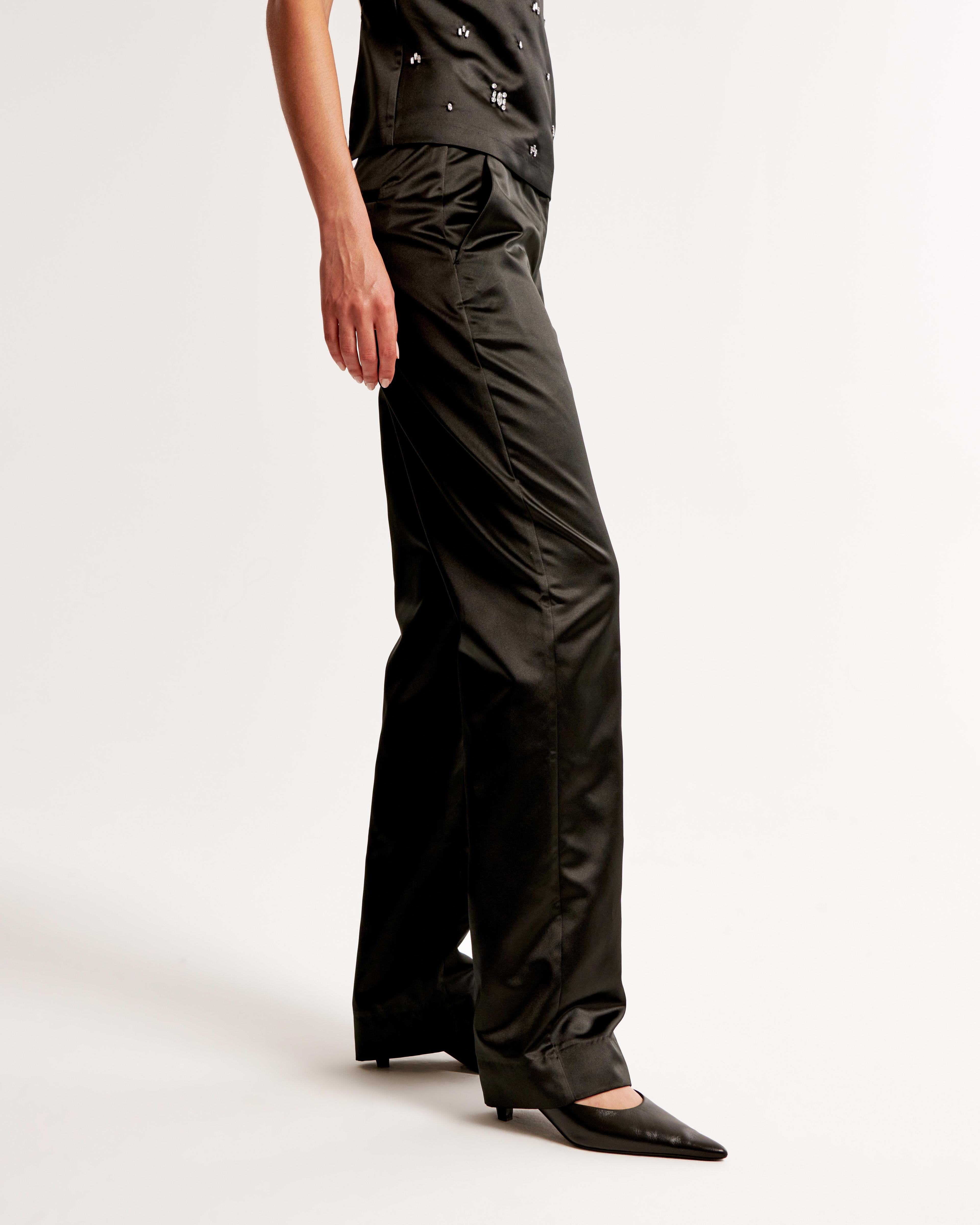 High Rise Tailored Straight Satin Pant Product Image