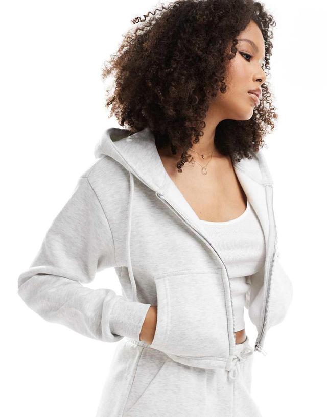 Pull&Bear cropped drawstring hoodie in gray heather Product Image