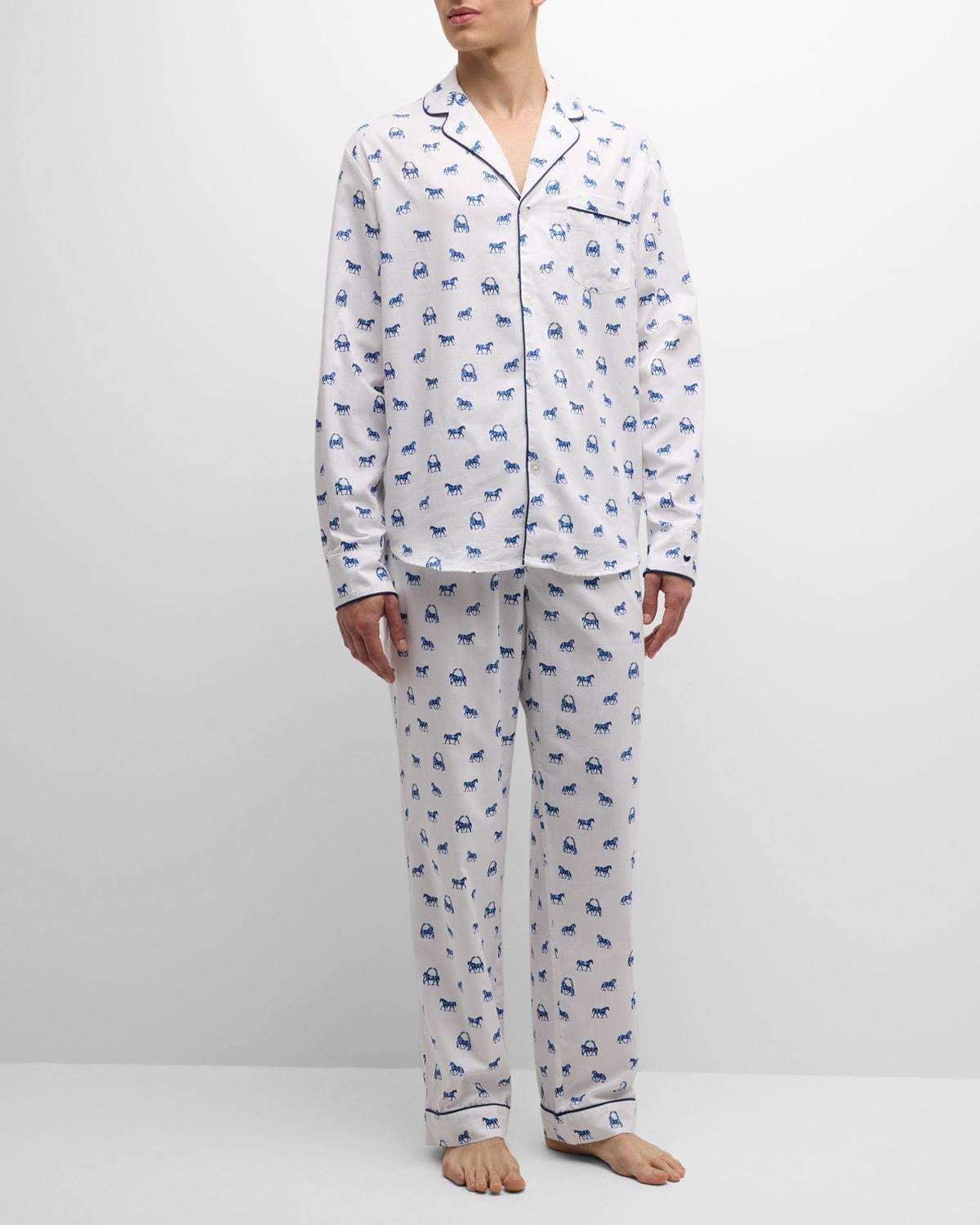 Men's Cotton Horse-Print Long Pajama Set Product Image