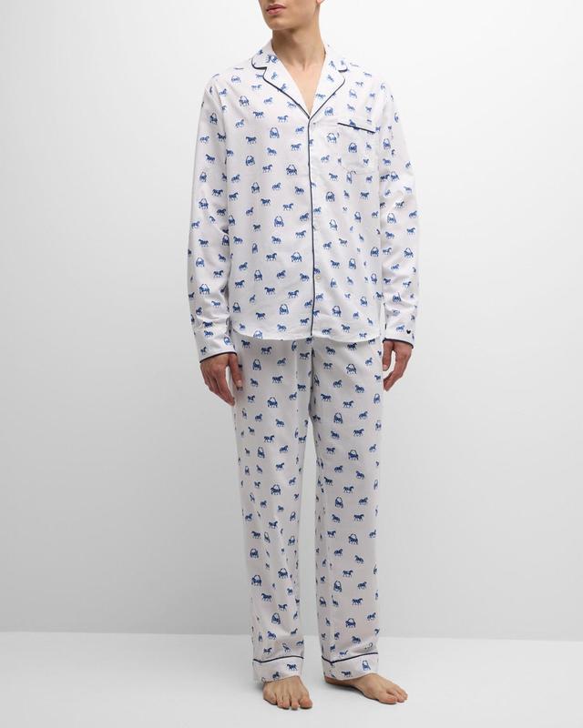 Men's Cotton Horse-Print Long Pajama Set Product Image