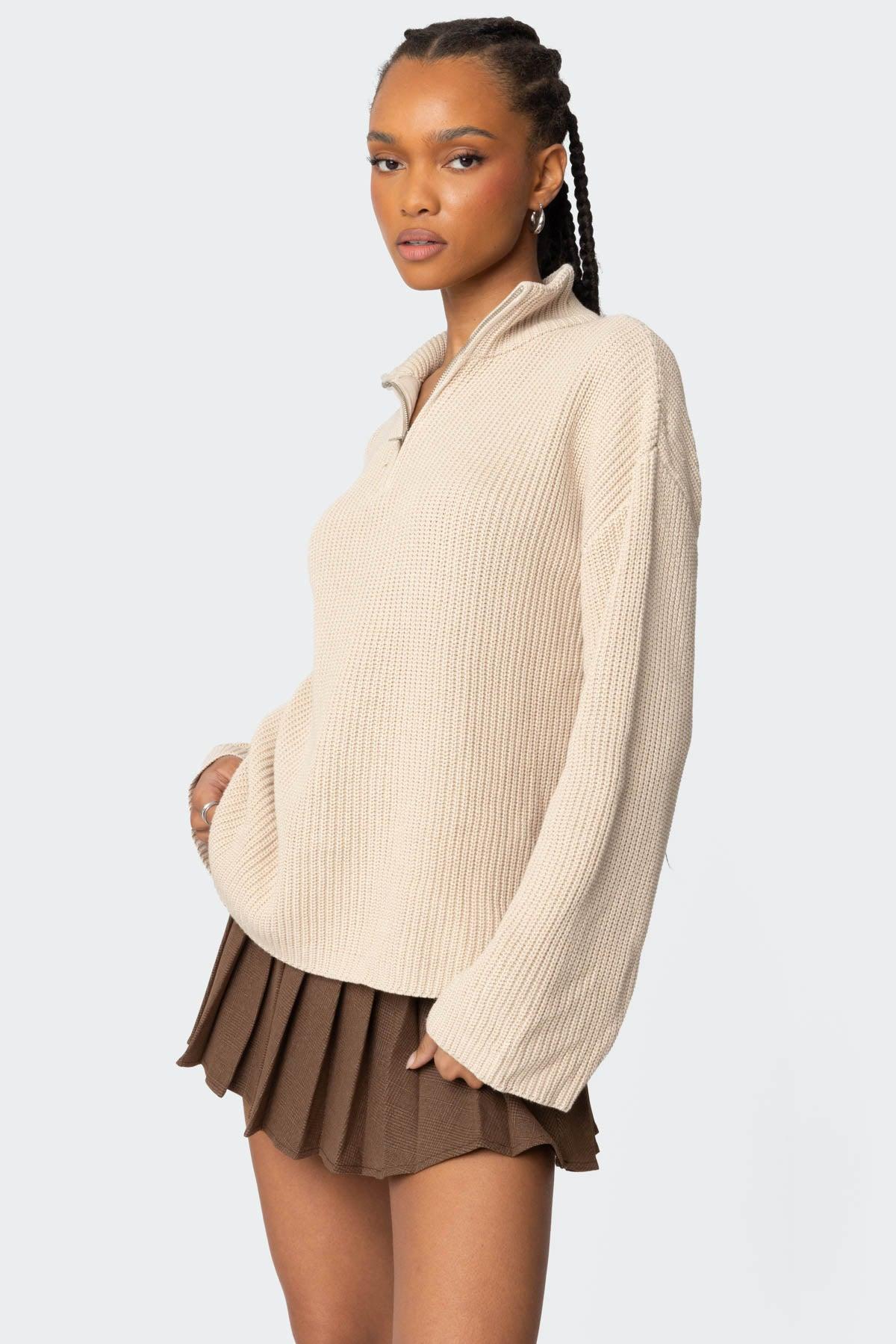 Amour High Neck Oversized Zip Sweater Product Image