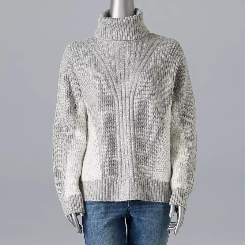 Womens Simply Vera Vera Wang Color Block Ribbed Turtleneck Sweater Product Image