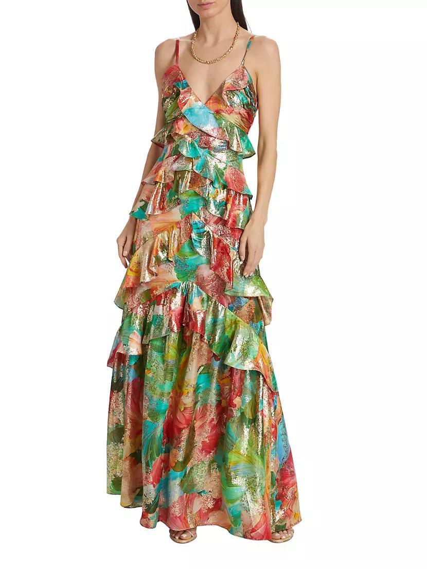 Harlen Floral Metallic Ruffled Gown Product Image