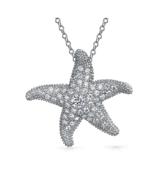 Bling Jewelry Pave Cz Dancing Marine Life Nautical Beach Vacation Starfish Necklace Pendant For Women .925 Sterling Silver Large Product Image