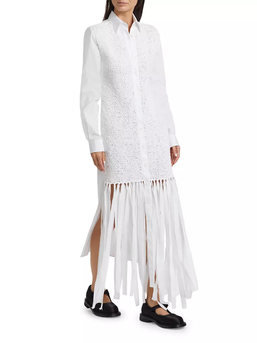 Cotton Poplin Fringe Shirtdress Product Image