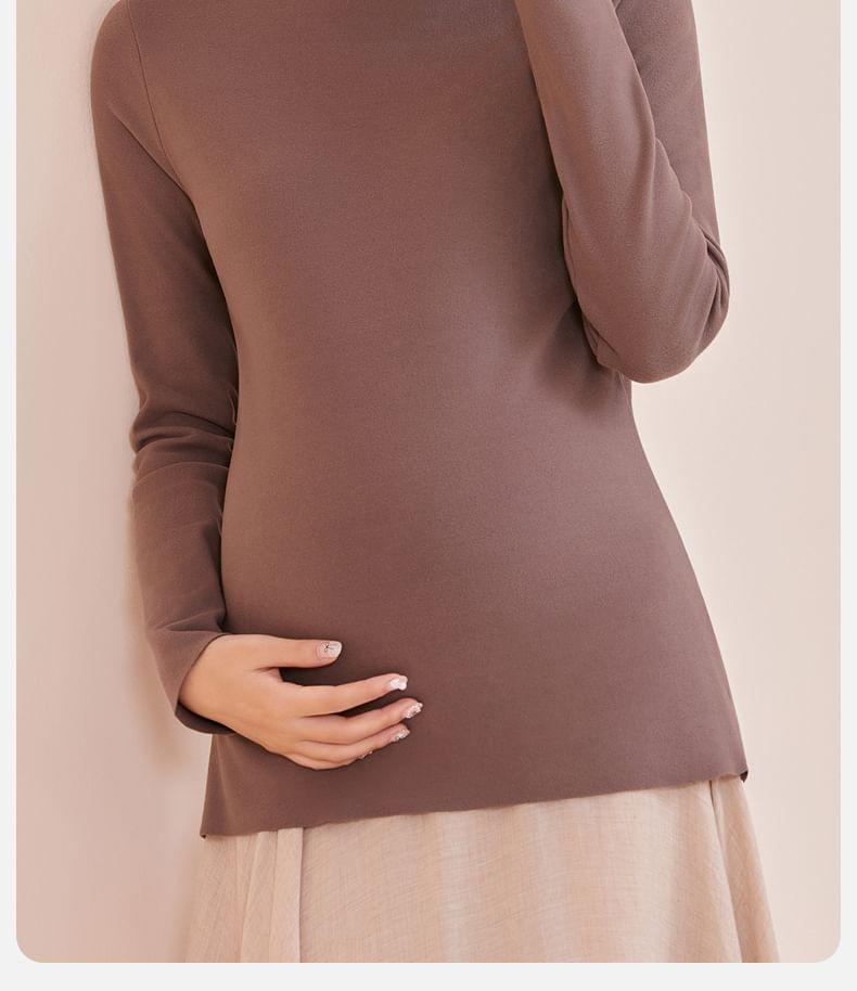 Maternity Long-Sleeve Mock Neck Plain Top Product Image