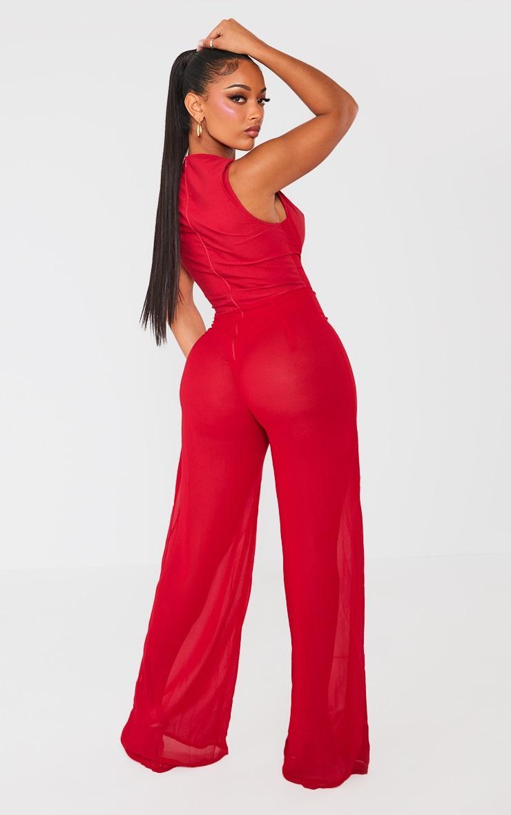  Shape Red Woven Corset Mesh Jumpsuit Product Image