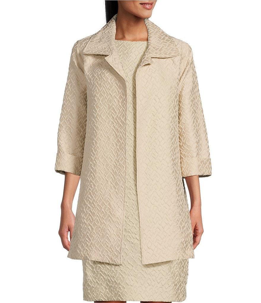 Caroline Rose Shimmering Sands Textured Jacquard Notch Collar Bracelet Sleeve Open-Front Statement Jacket Product Image