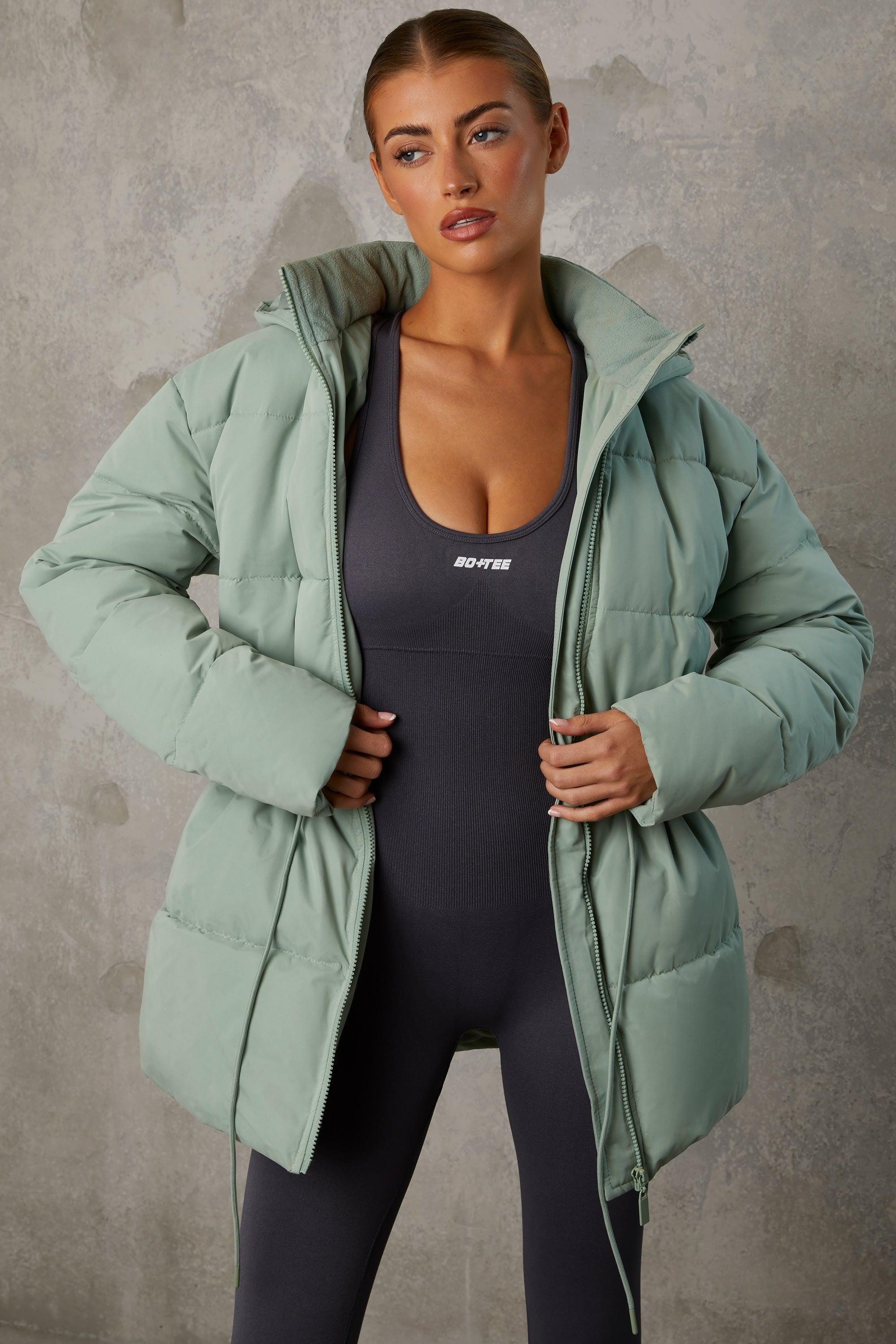 Mid Length Hooded Puffer Coat in Iceberg Green Product Image