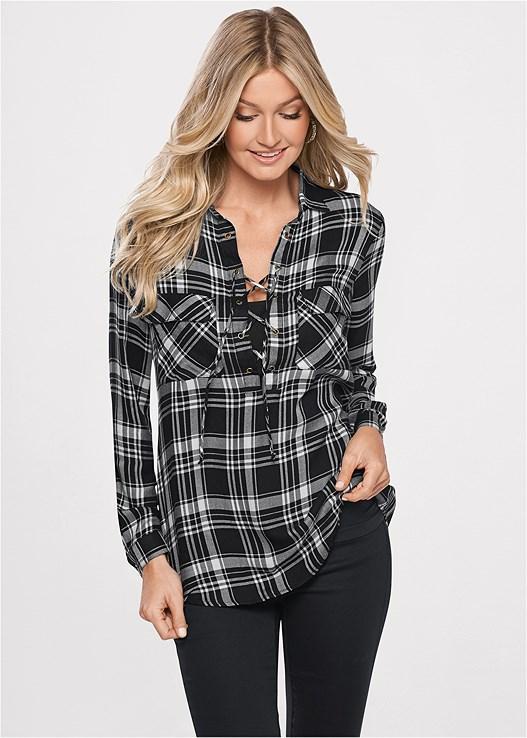 Plaid Lace-Up Top Product Image