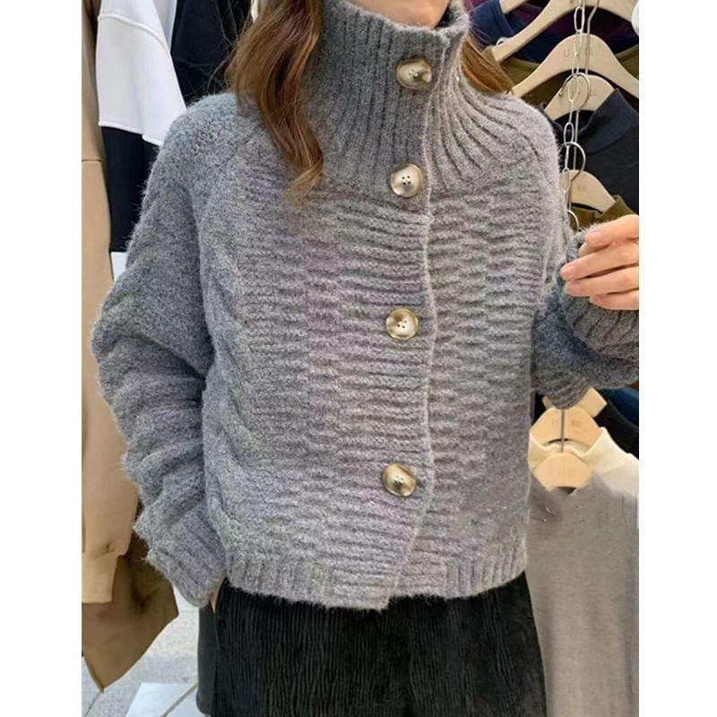 Plain Cropped Cable-Knit Cardigan Product Image