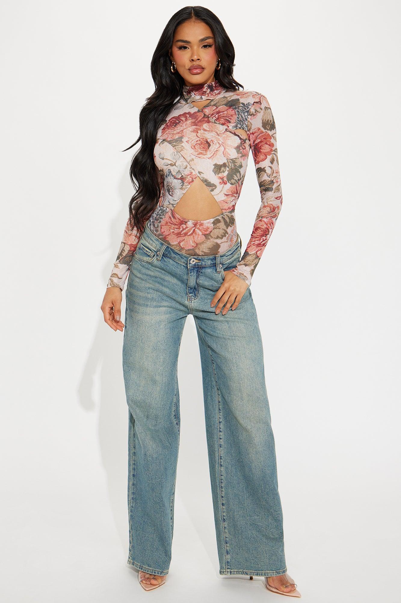 Stephanie Floral Bodysuit - Taupe/combo Product Image