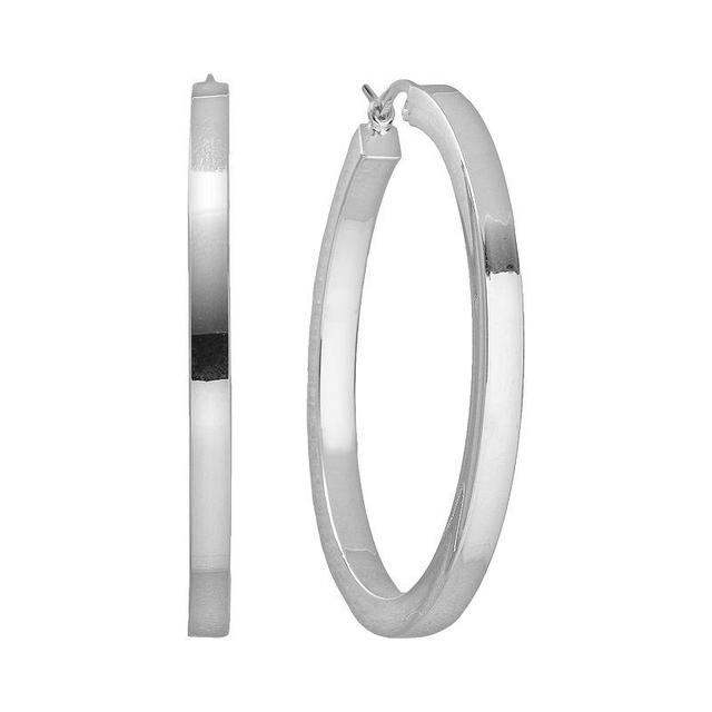 Platinum Over Silver Hoop Earrings, Womens Product Image