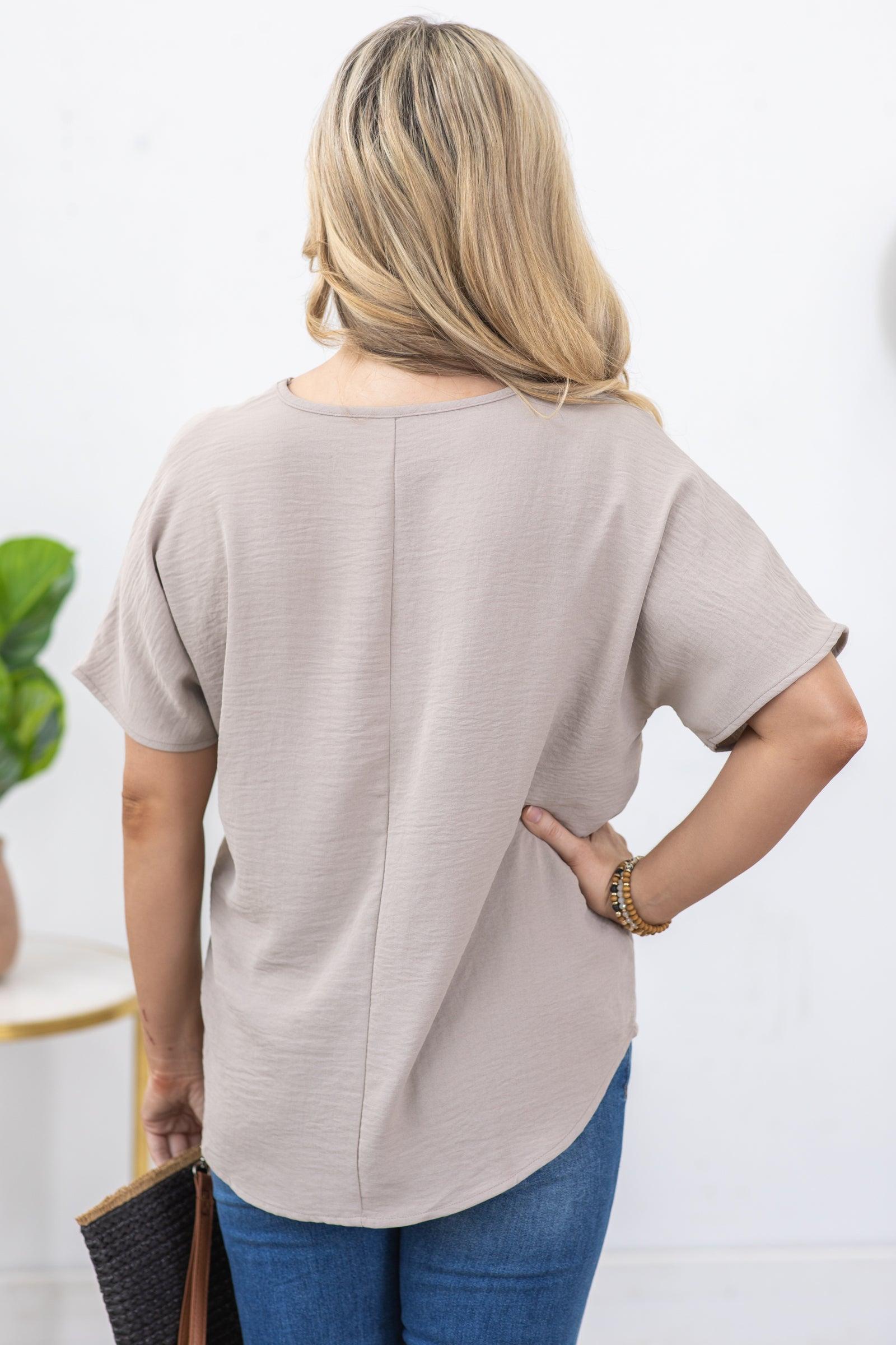 Light Tan V-Neck Airflow Woven Top Product Image