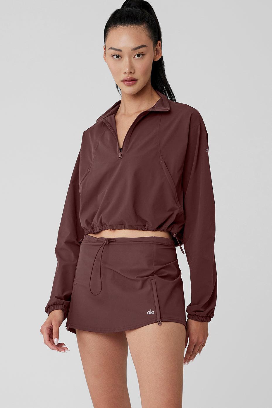 1/4 Zip Cropped In The Lead Coverup - Cherry Cola Female Product Image