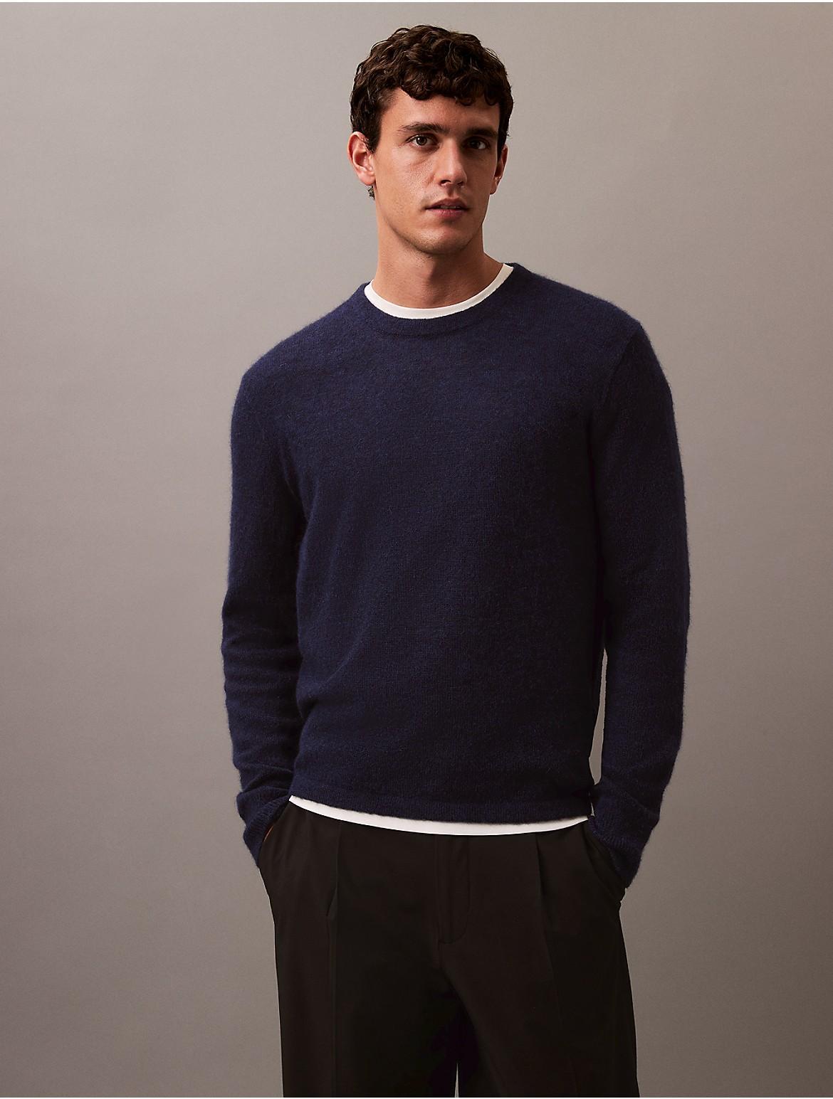 Calvin Klein Mens Refined Alpaca Wool Blend Knit Sweater - Blue - M Product Image