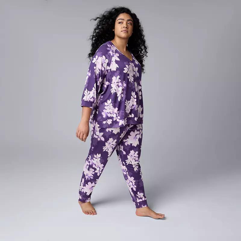 Plus Size Simply Vera Vera Wang 3/4 Sleeve Pajama Top & Pajama Bottoms Set, Womens Product Image