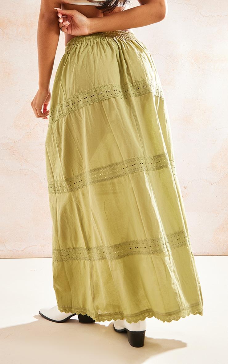 Khaki Cotton Lace Detail Maxi Skirt Product Image