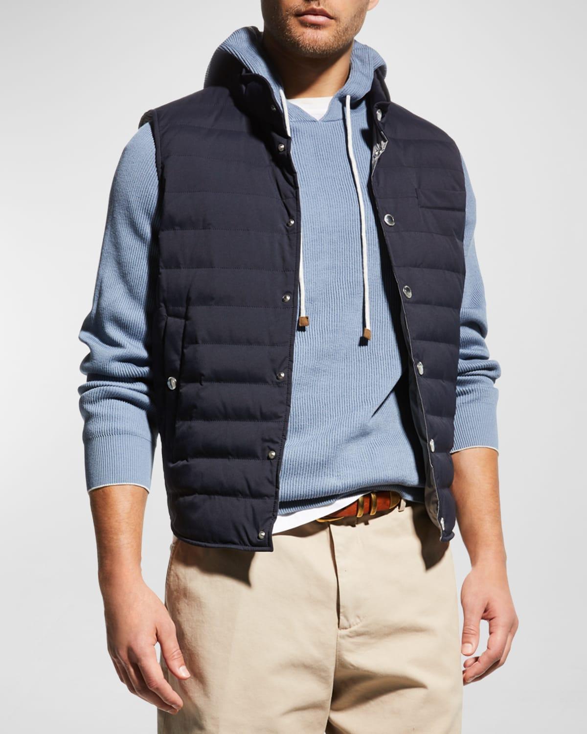 Brunello Cucinelli Men's Snap-Front Quilted Down Vest  - BLUE - Size: Small Product Image