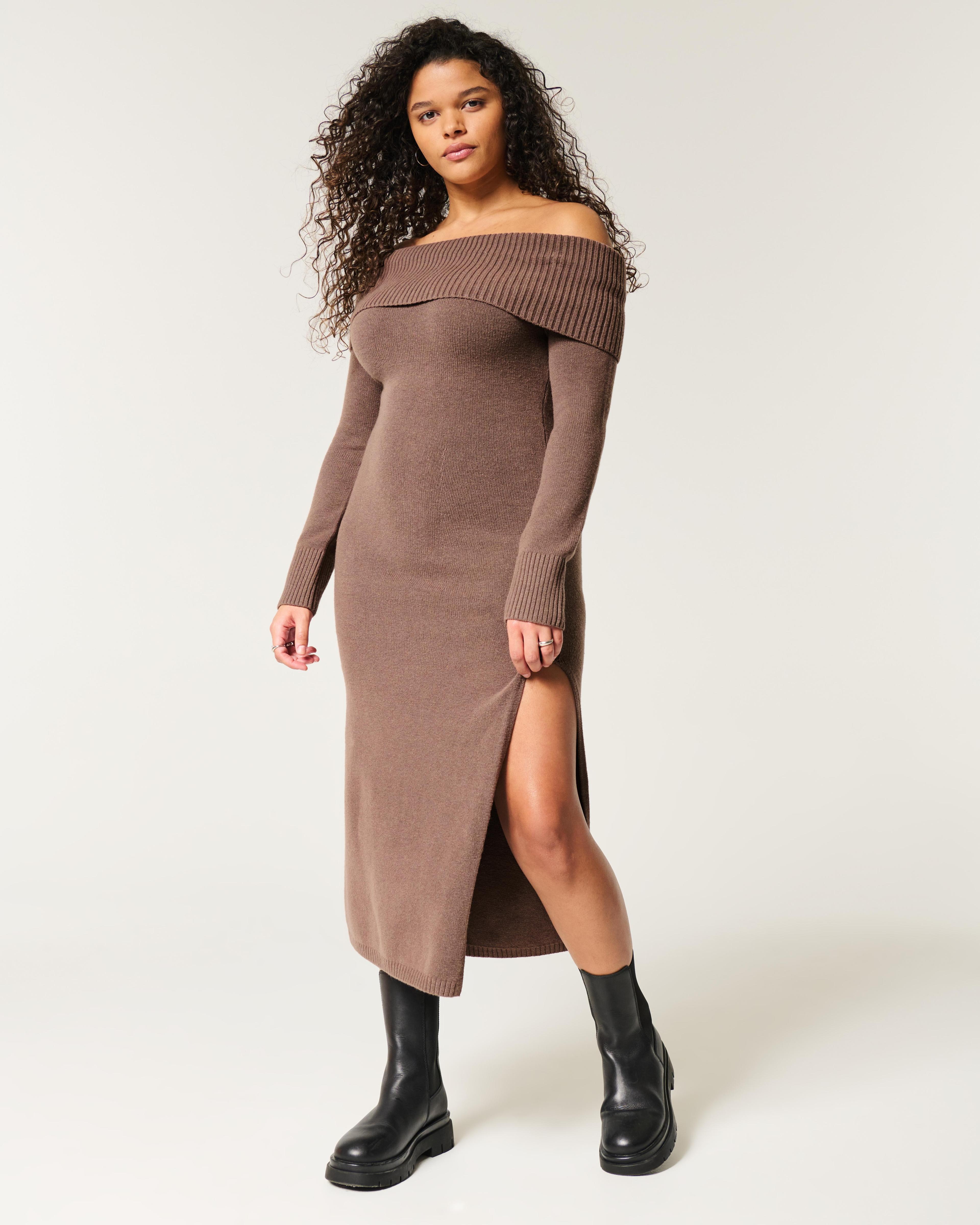 Off-the-Shoulder Midi Sweater Dress Product Image