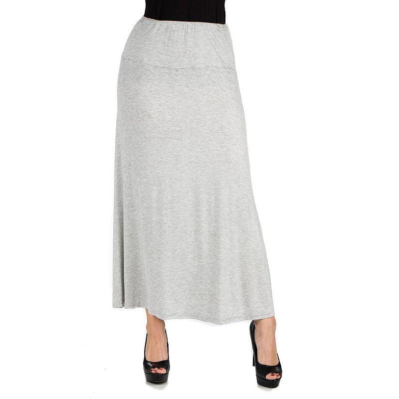 Womens 24seven Comfort Apparel Elastic Waist Midi Skirt Grey product image