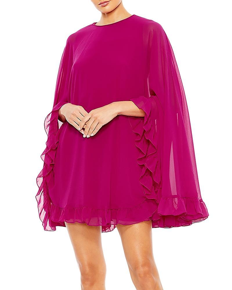 Mac Duggal High Neck Ruffle Hem Cape Mini Dress Product Image