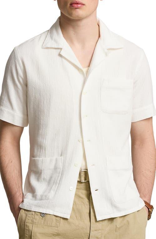 Classic Fit Textured Camp Shirt In White Product Image