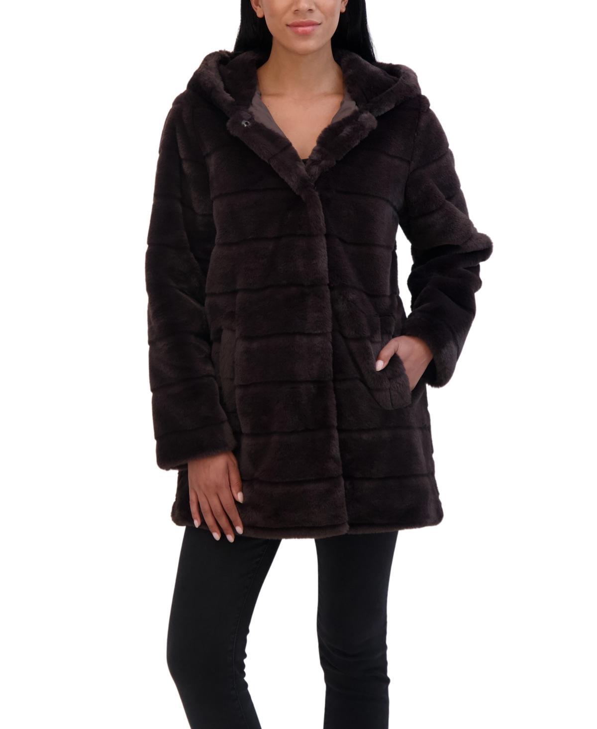 Sebby Collection Womens Hooded Grooved Faux Fur Coat Product Image