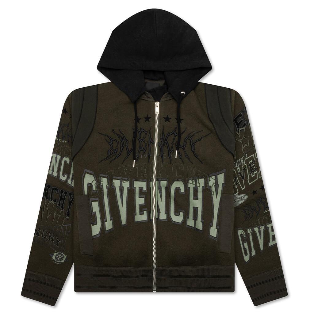 Hooded Varsity Jacket - Military Green Male Product Image