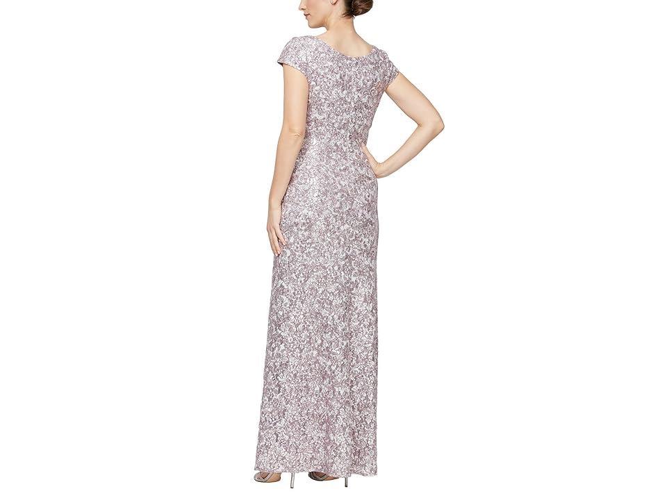 Alex Evenings Long Corded Lace with Surplice Neckline (Mauve) Women's Dress Product Image