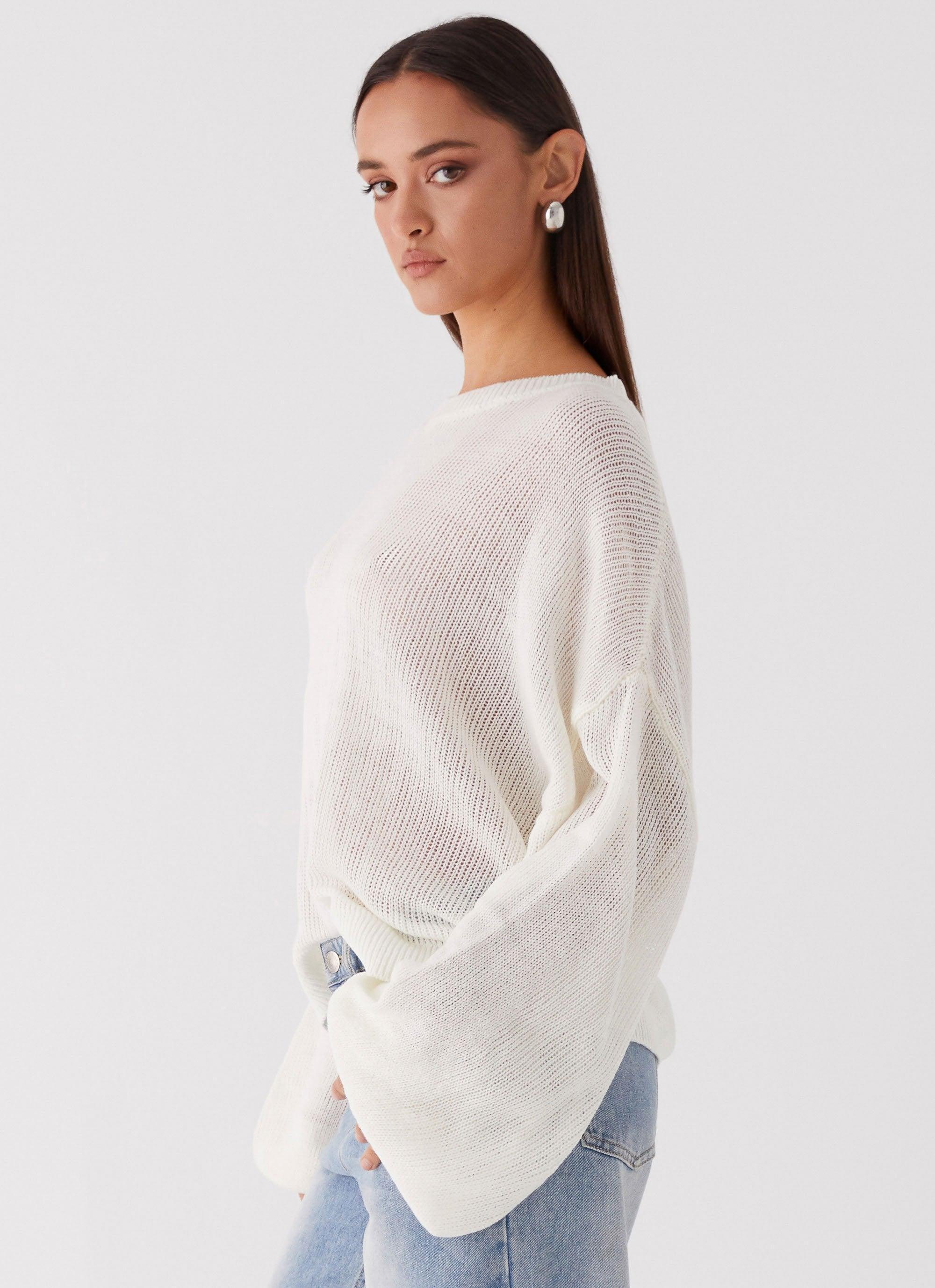 Tyla Oversized Knit Sweater - White Product Image