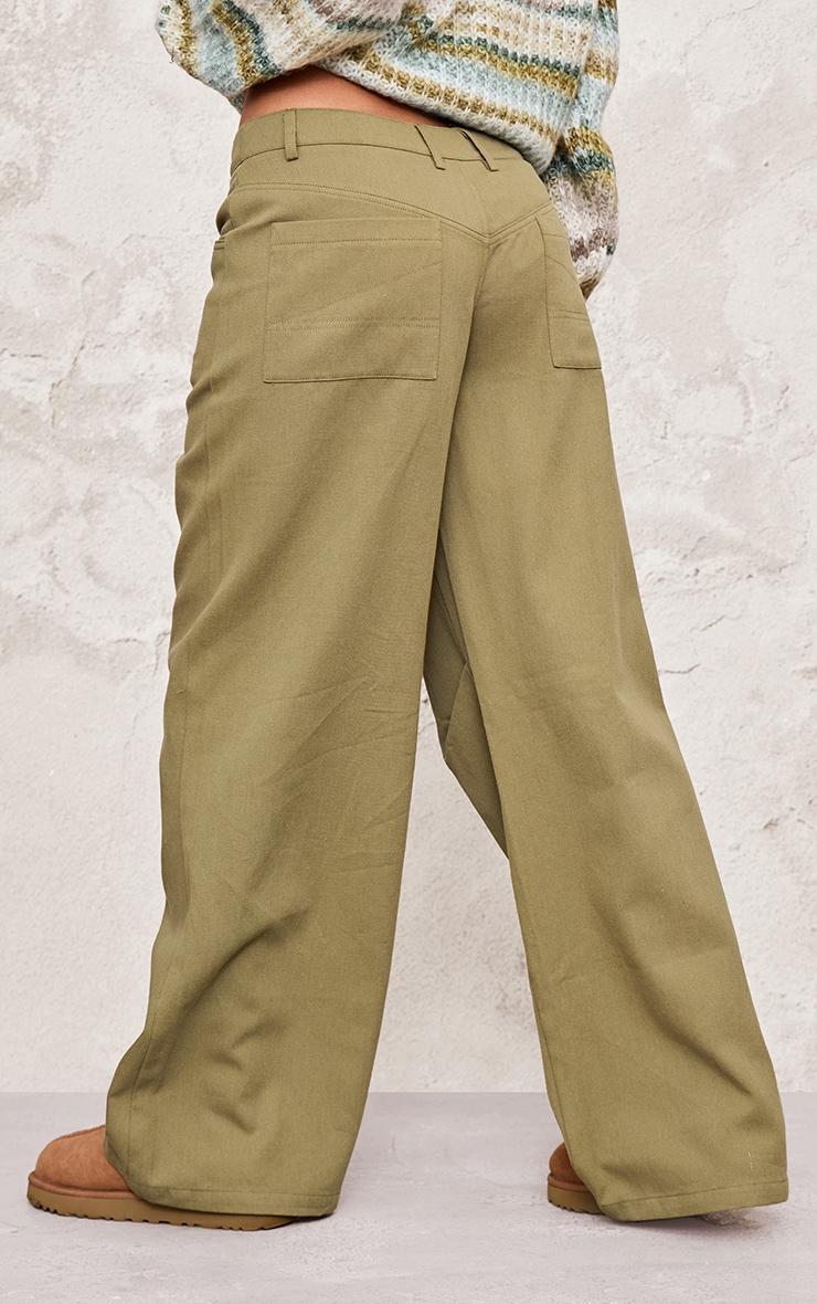  Khaki Low Rise Twill Wide Leg Trousers Product Image