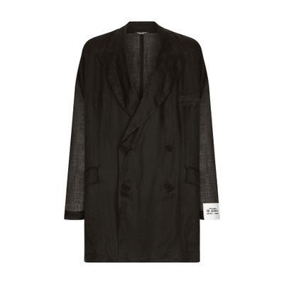 Oversize Double-breasted Linen Jacket In Black Product Image