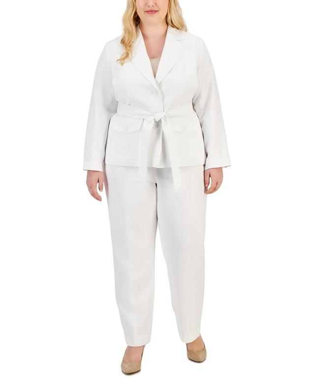 Le Suit Women's Plus Size Crossdye Belted Safari Jacket And Pant Set, 22W Product Image