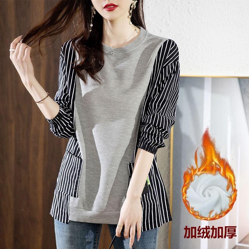 Crew Neck Striped Panel Oversized Sweatshirt Product Image