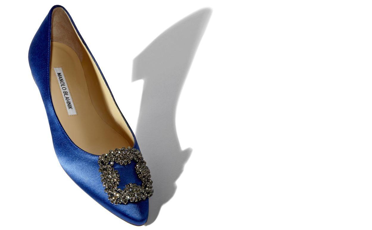 HANGISIFLAT Blue Satin Jewel Buckle Flat Pumps Product Image