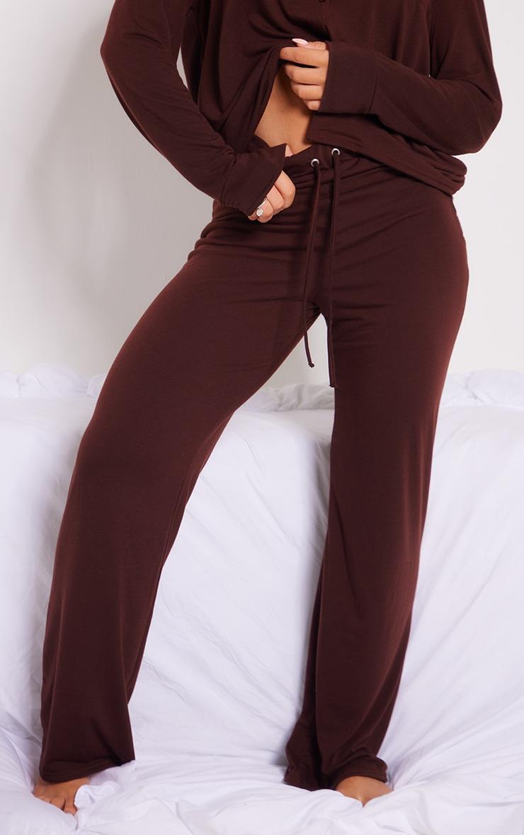 Chocolate Brushed Jersey Drawstring Long PJ Pants Product Image