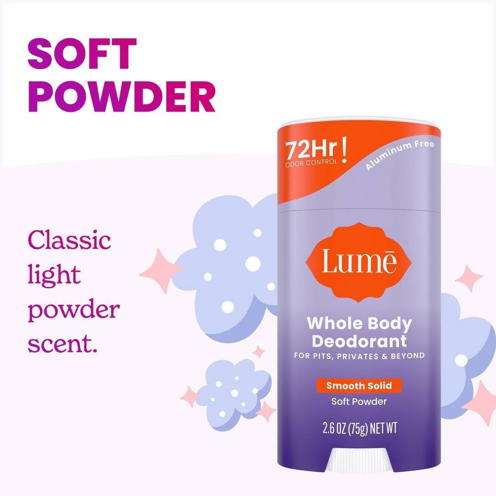 Lume Whole Body Women's Deodorant - Smooth Solid Stick - Aluminum Free - Soft Powder Scent - 2.6oz Product Image