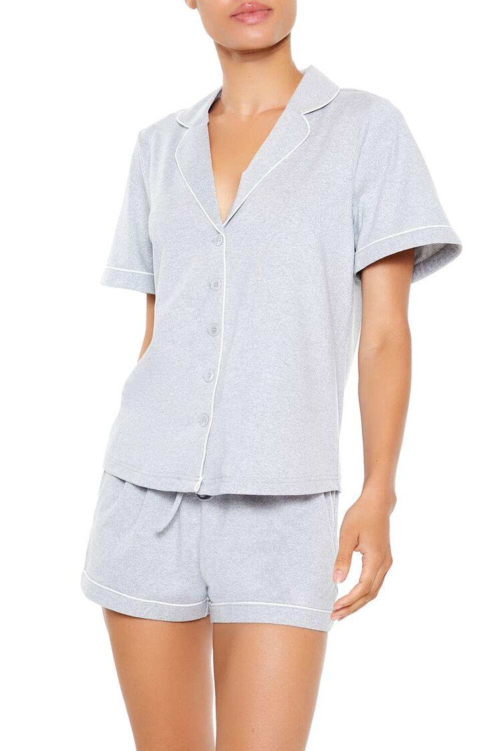 Piped-Trim Shirt & Shorts Pajama Set | Forever 21 Product Image