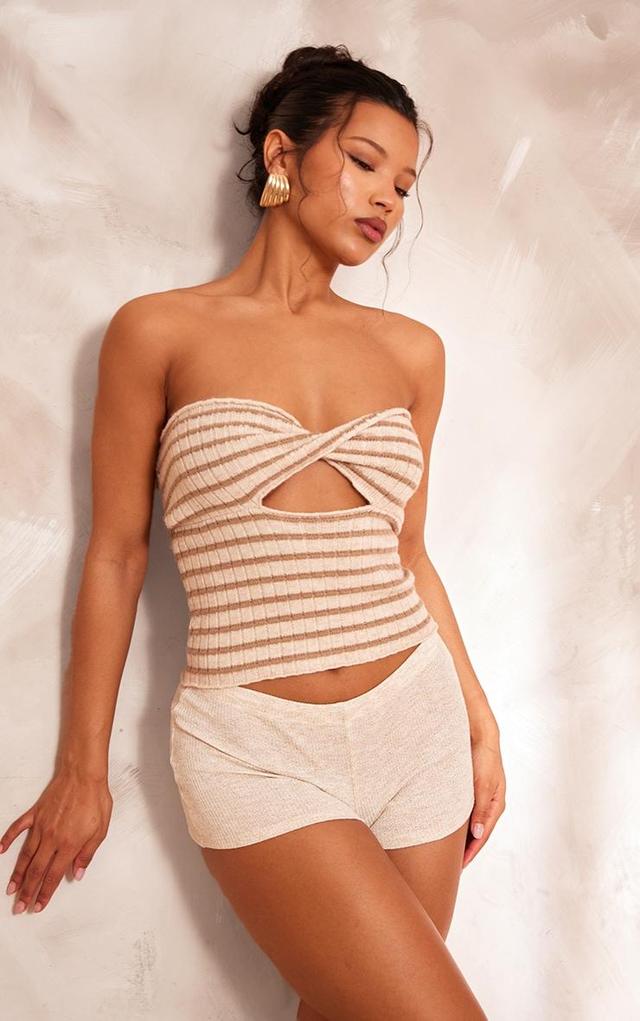 Oatmeal Contrast Twist Knit Cut Out Bandeau Top Product Image