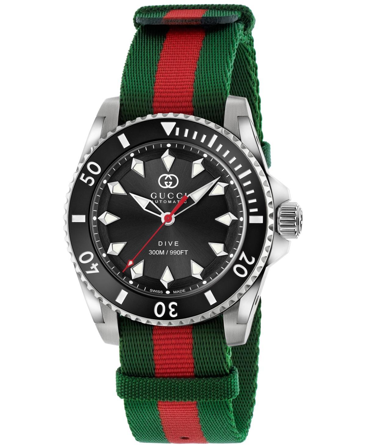 Gucci Mens Swiss Automatic Dive Green & Red Fabric Strap Watch 40mm Product Image