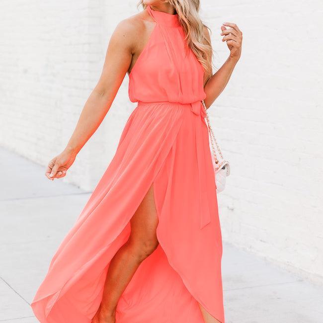 Tell Me About It Bright Coral Maxi Dress FINAL SALE Product Image