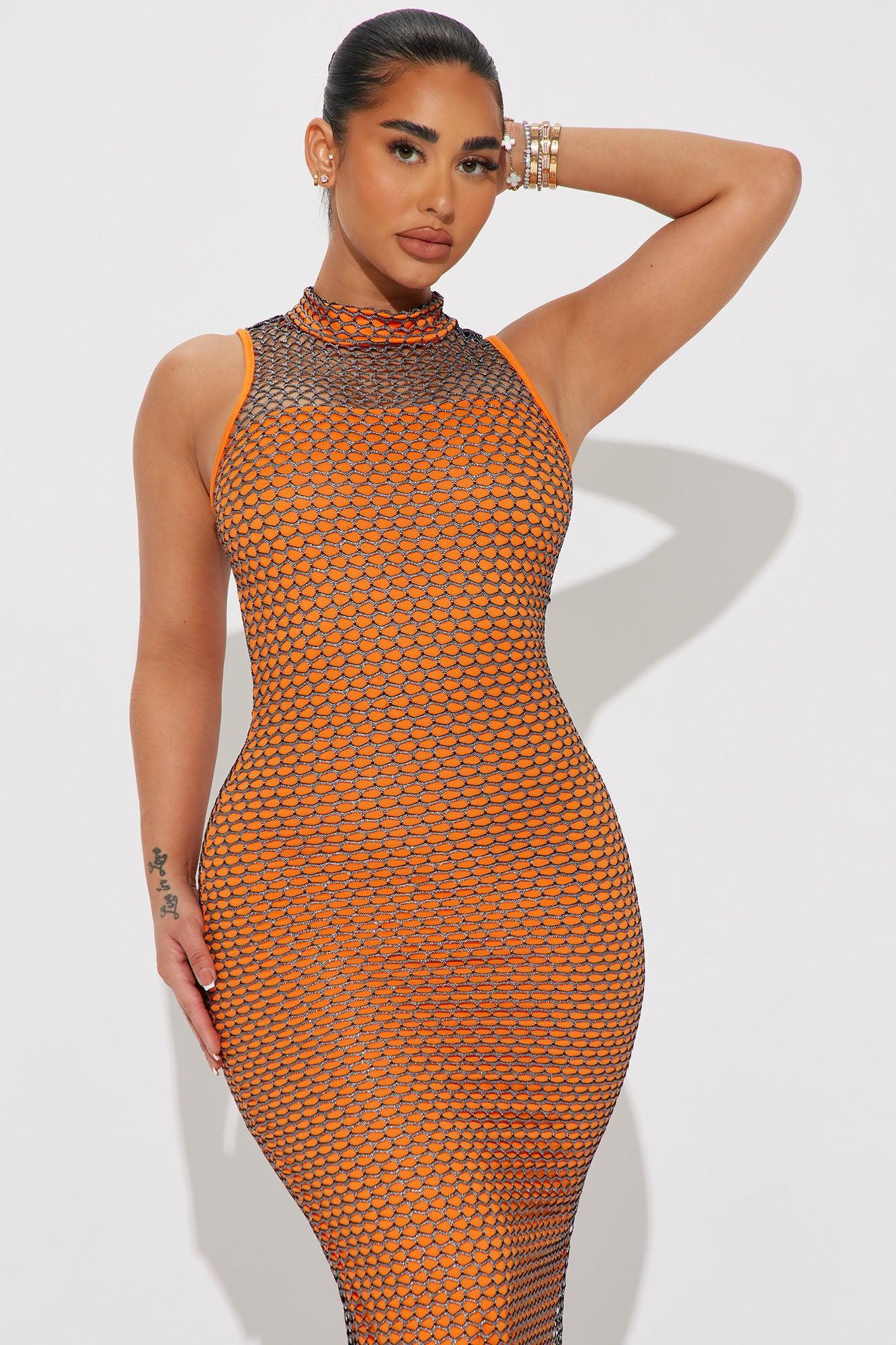 Kaylie Fishnet Maxi Dress - Orange/combo Product Image