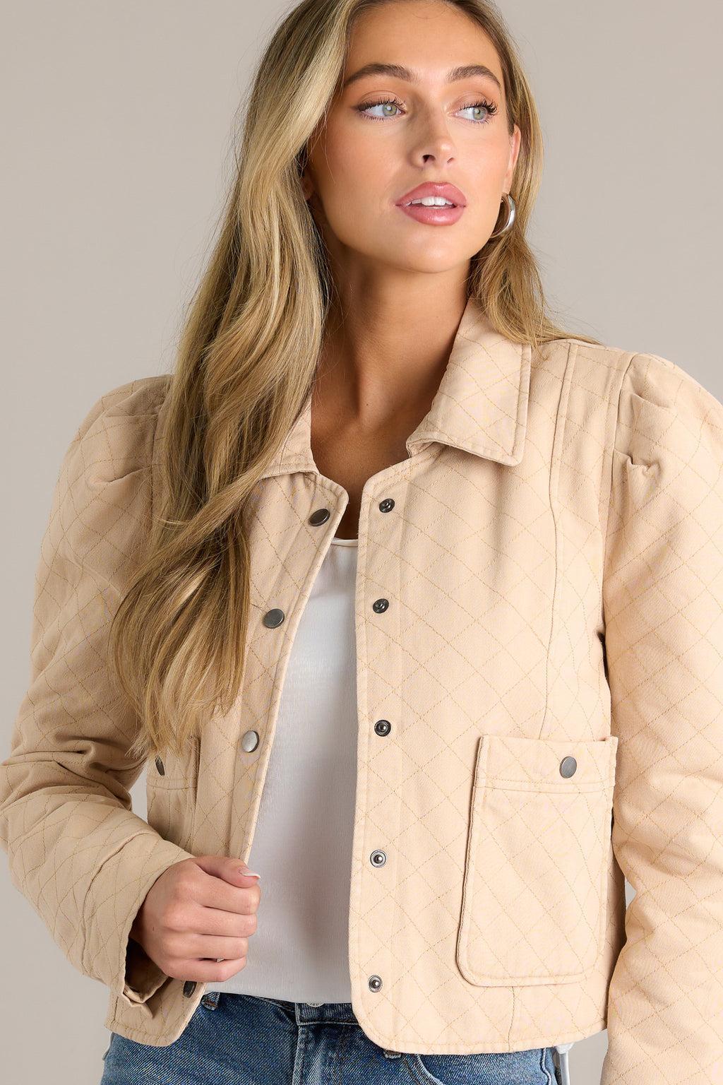 Majestic Motion 100% Cotton Taupe Quilted Jacket Product Image