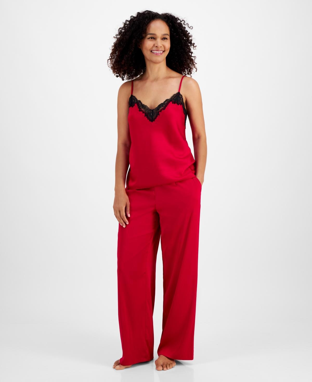 I.n.c. International Concepts Womens Stretch Satin Lace-Trim Top & Pajama Pants Set, Created for Macys Product Image