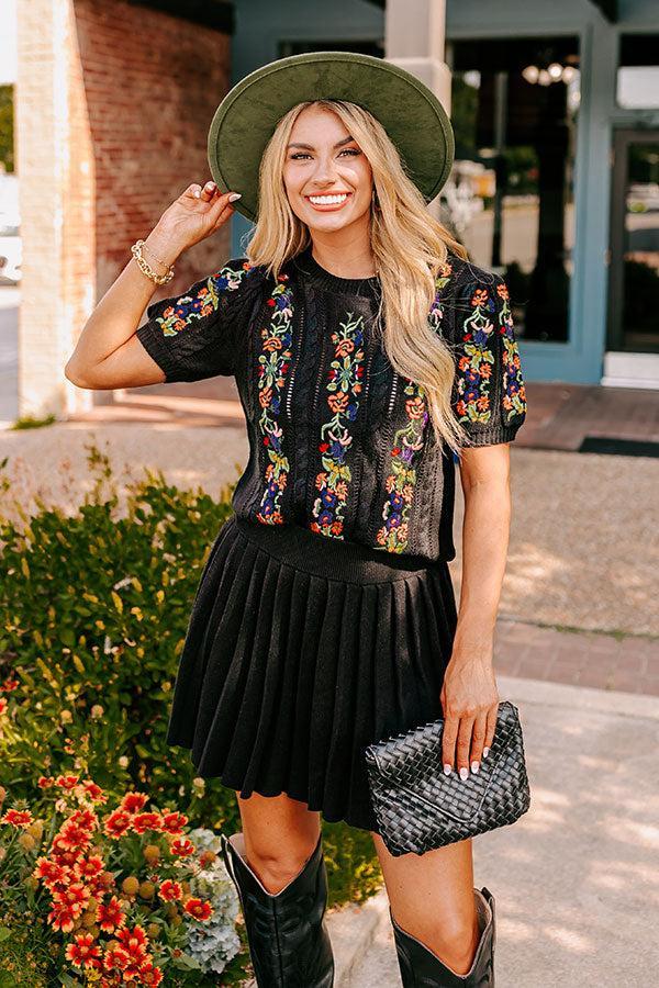 Wildflower Fields Embroidered Sweater Top in Black Product Image